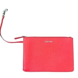 🌸Calvin Kline Leather Ruby Red Ultra Slim Wristlet Purse